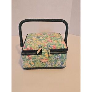 Vintage Allary Floral Sewing Basket Storage Box with Handle Sorting Tray
